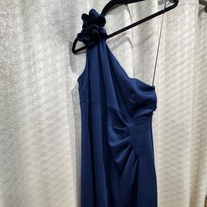 SLNY Midnight Blue One-Shoulder Dress
